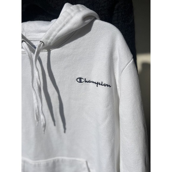 Champion Sweatshirt Hoodie Men's L Long Sleeve Embroidered Logo White - Picture 3 of 5